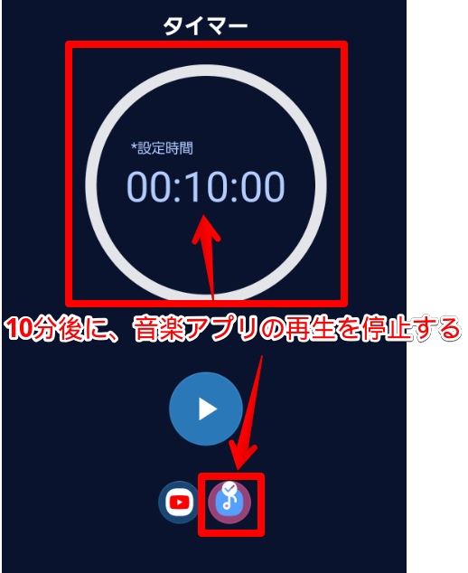 10分後に音楽アプリの再生を停止