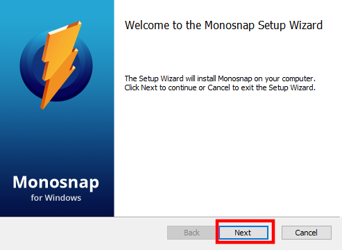 Monosnapのインストール①　Welcome to the Monosnap Setup Wizard