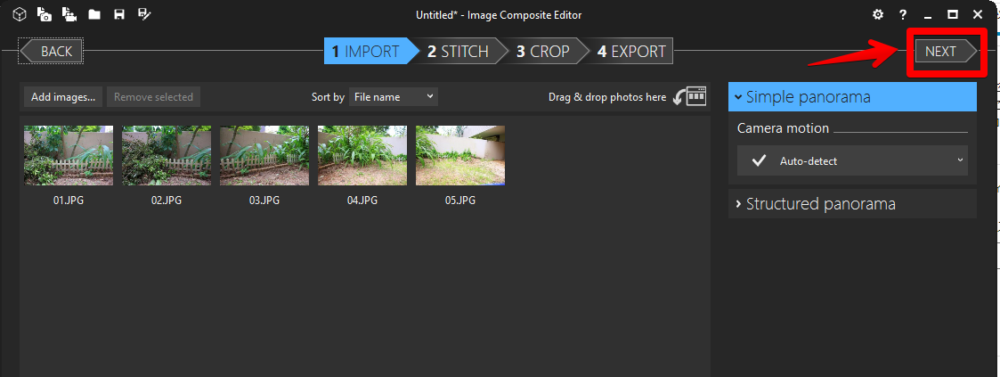 「Image Composite Editor」でパノラマ写真を作成する手順画像2