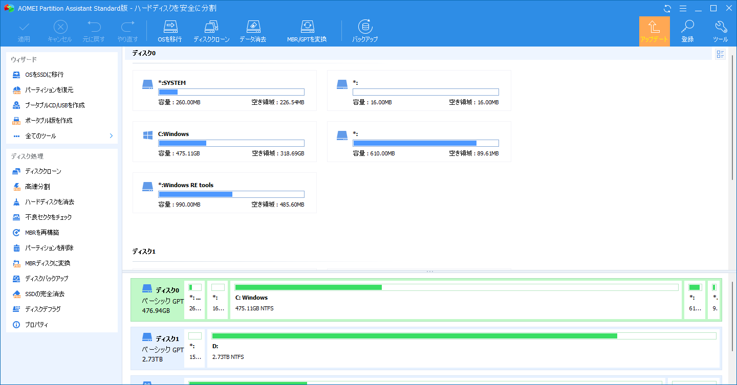【AOMEI Partition Assistant】パーティションをリサイズ、作成できるソフト