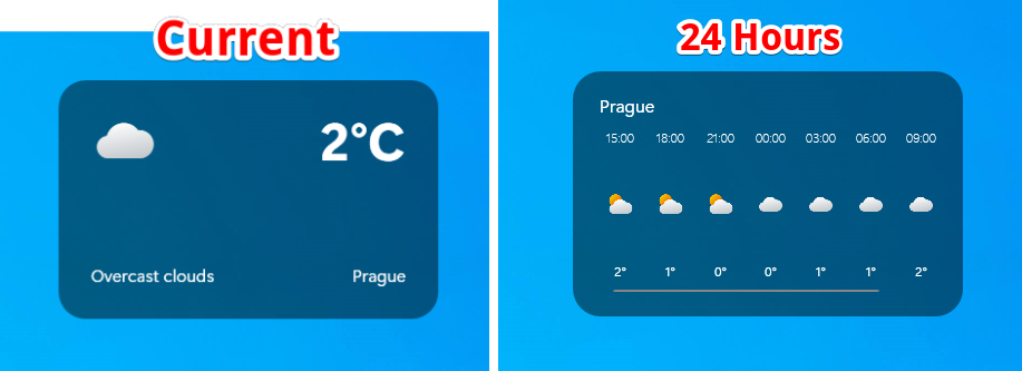 Weather forecastの「Current」と「24 Hours」の比較画像