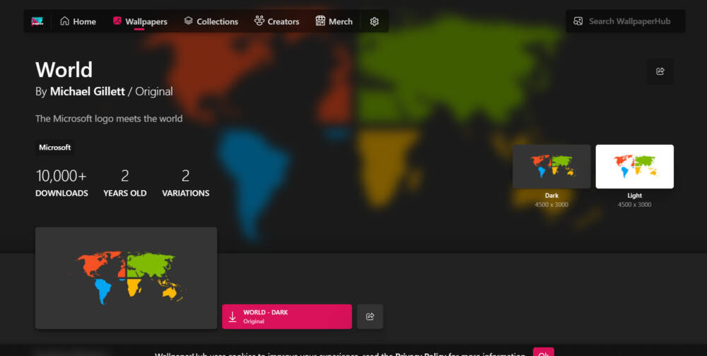 Microsoftのロゴをイメージした世界地図の壁紙　WallpaperHub