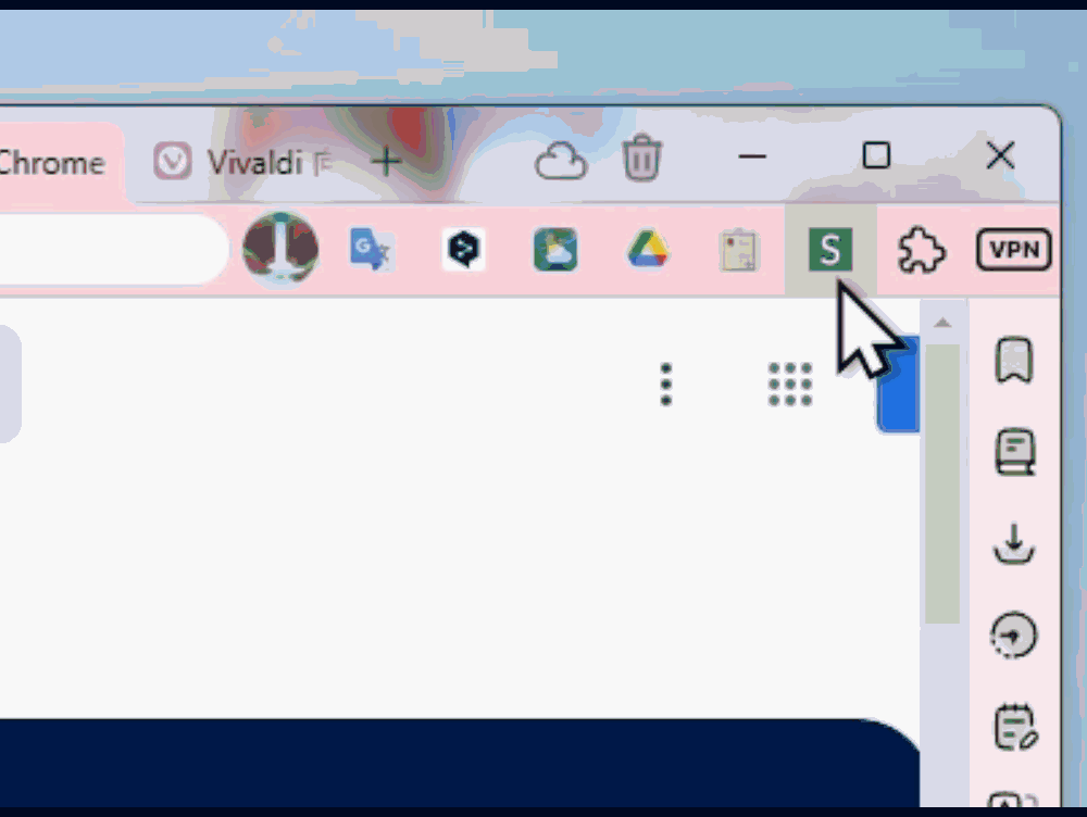 Windows版「Vivaldi」の拡張機能内アイテムを並び替えているGIF画像