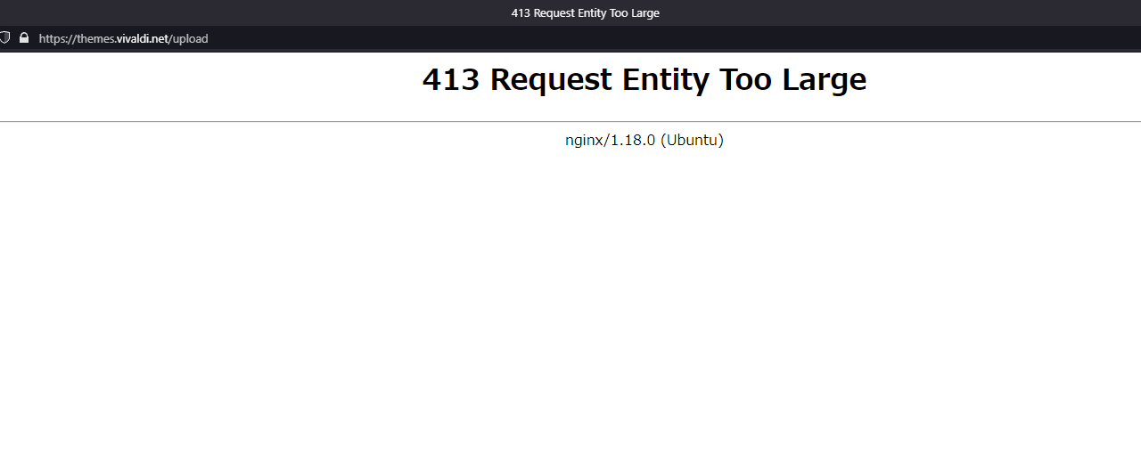 「414 Request Entity Too Large」エラーのスクリーンショット