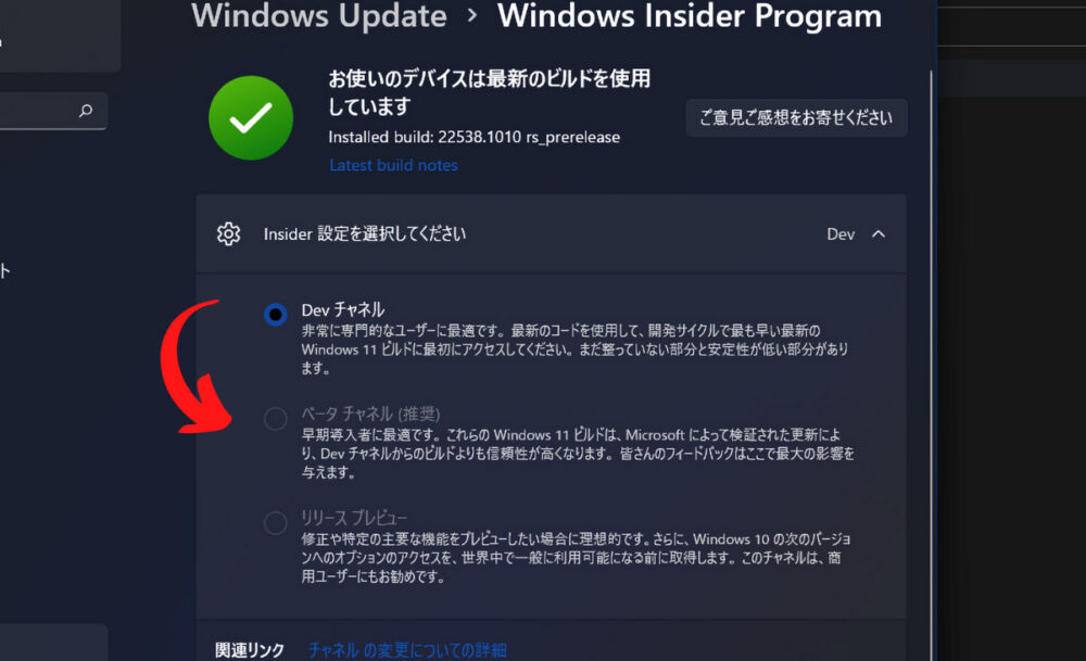 【Windows11】DevチャンネルからBetaチャンネルに戻す方法