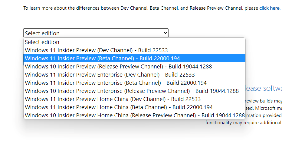 Select edition　Windows 11 Insider Preview（Beta Channel）　Build 22000.194