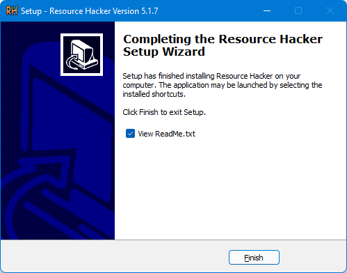 Completing the Resource Hacker Setup Wizard