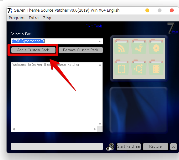 7TSP Add a Custom Packをクリック