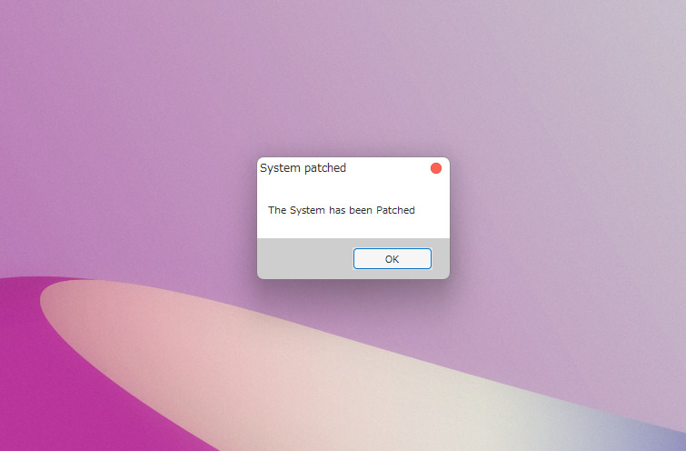 System patched The System has been Patched