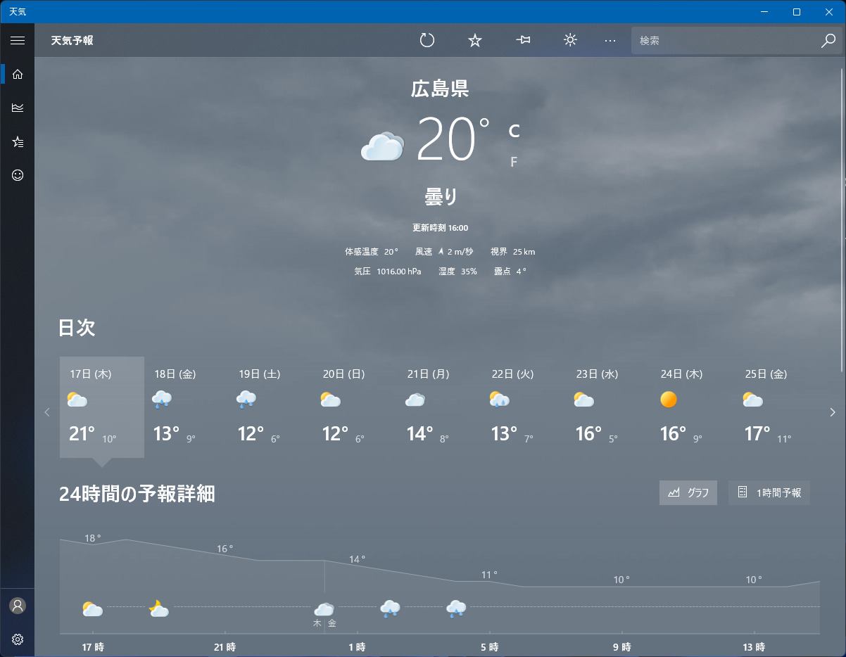 MSN 天気アプリのスクリーンショット