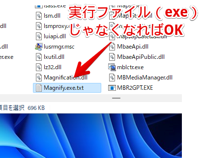 Magnify.exeをMagnify.exe.txtにした画像