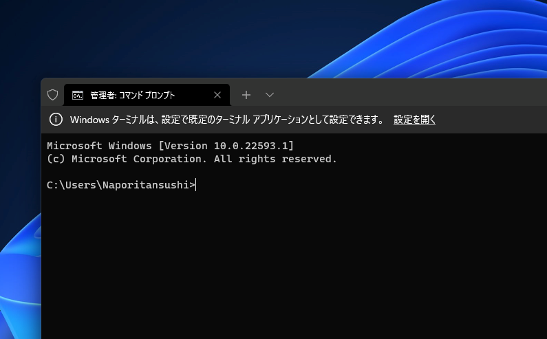 Windowsターミナル 管理者:コマンドプロンプト