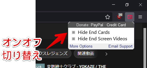 Remove YouTube End Cards & End Screen Videosのオプション画面