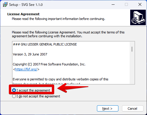 SVG Viewer Extensionのインストール①　License Agreement