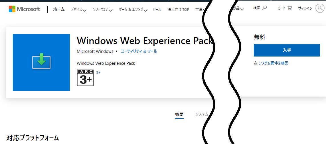 Windows Web Experience PackのMicrosoftストアページ