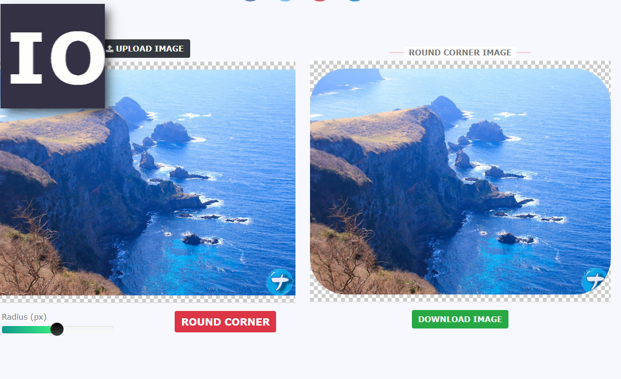 「Make rounded corner image online - Free tool」のスクリーンショット