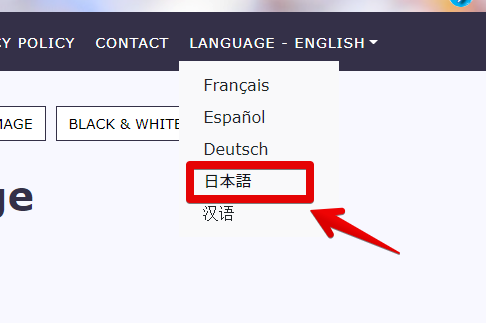 ヘッダーの「LANGUAGE - ENGLISH」→日本語