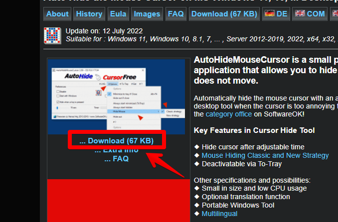AutoHideMouseCursor 5.52 instal the last version for windows