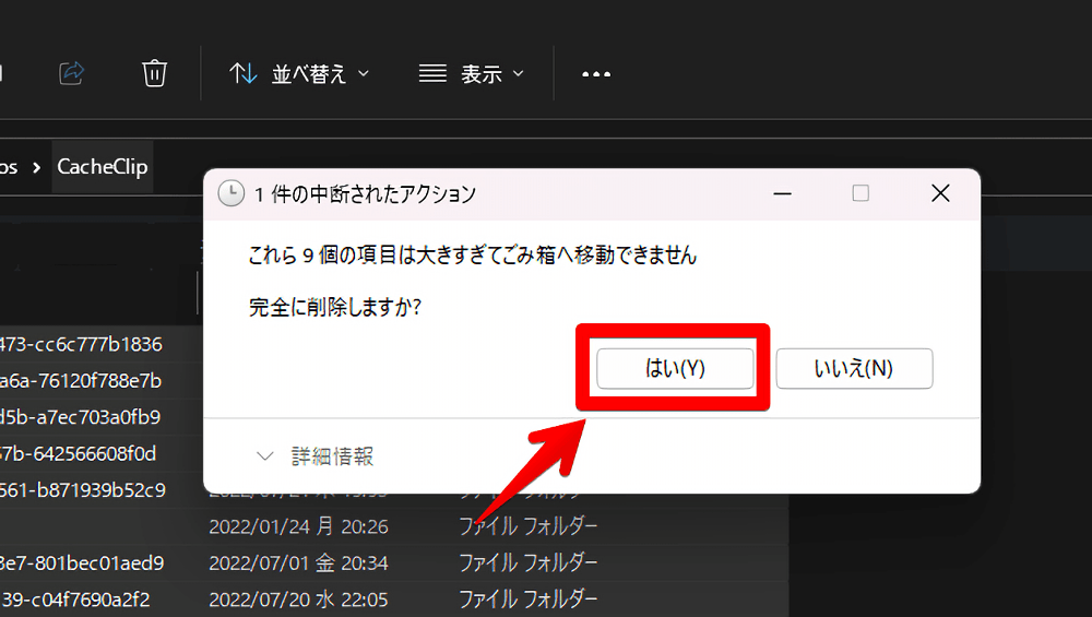 「DaVinci Resolve」の「CacheClip」が大きすぎてゴミ箱に移動できない通知画像