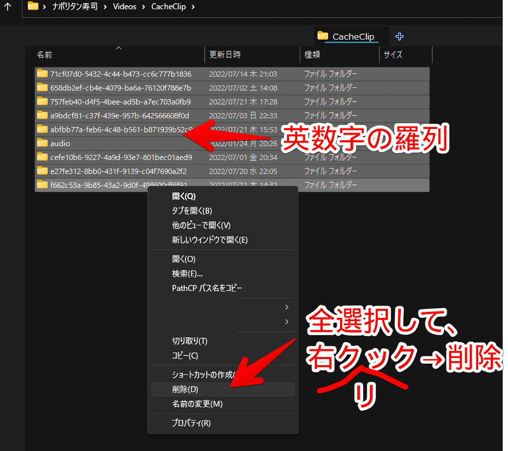 「DaVinci Resolve」の「CacheClip」を削除する手順画像