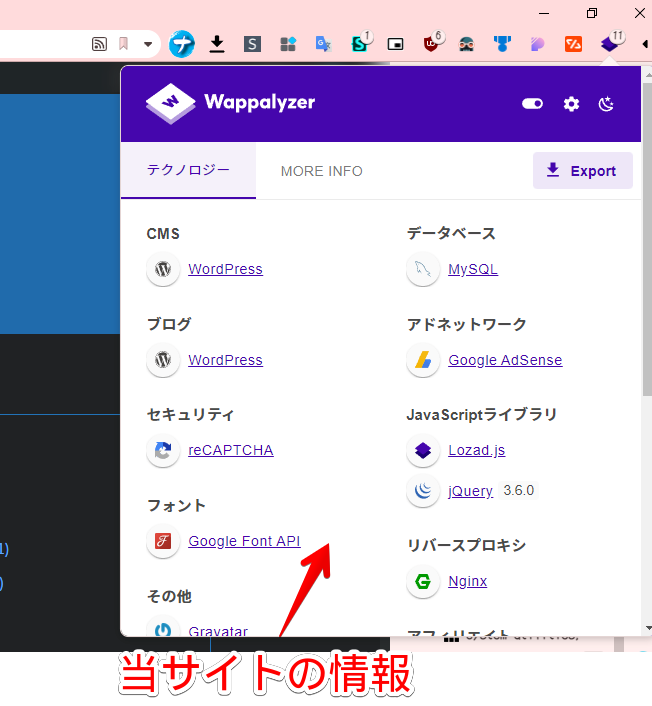 Wappalyzerのメイン画面1
