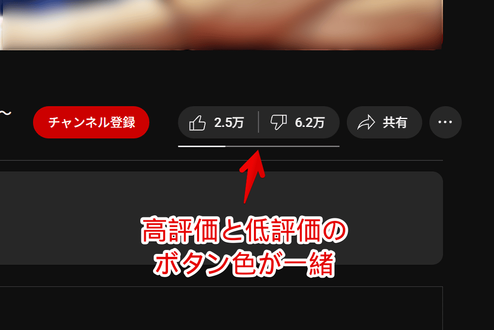 PCウェブサイト版「YouTube」にある高評価と低評価ボタンの画像