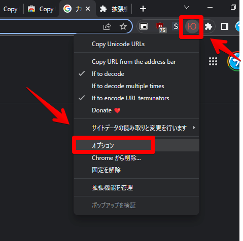 Copy Unicode URLsのオプション画面1