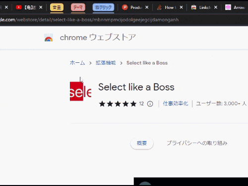 「Select like a Boss」をChromeウェブストアで使っているGIF画像（使えない）