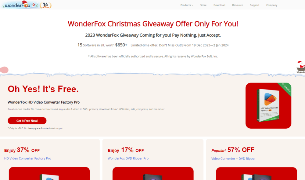 「WonderFox」が2023年12月19日～2024年01月02日に開催している「WonderFox Christmas Giveaway Offer Only For You!」キャンペーン画像