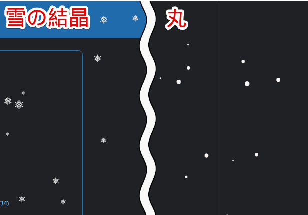 雪の結晶と丸の比較画像