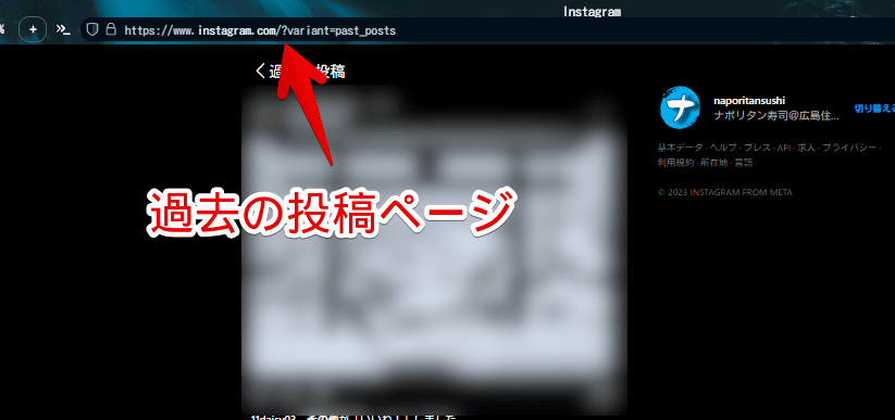 Instagramの「過去の投稿（/?variant=past_posts）」ページ画像