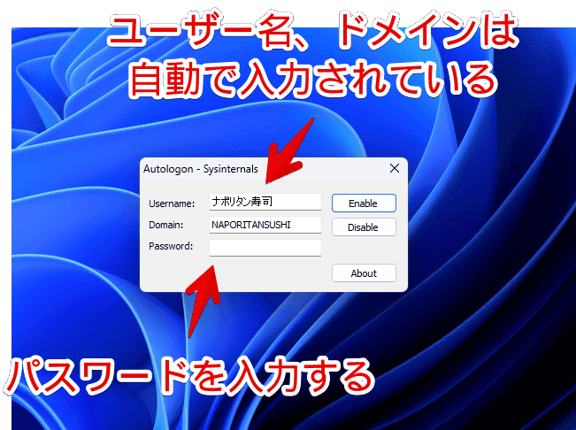 「AutoLogon」のセットアップ手順画像1