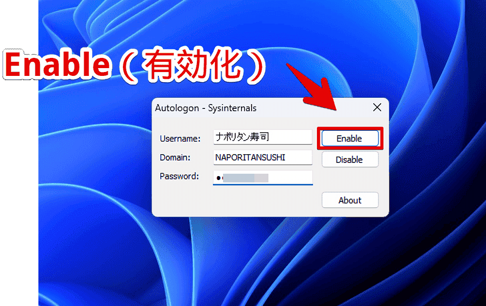 「AutoLogon」のセットアップ手順画像2