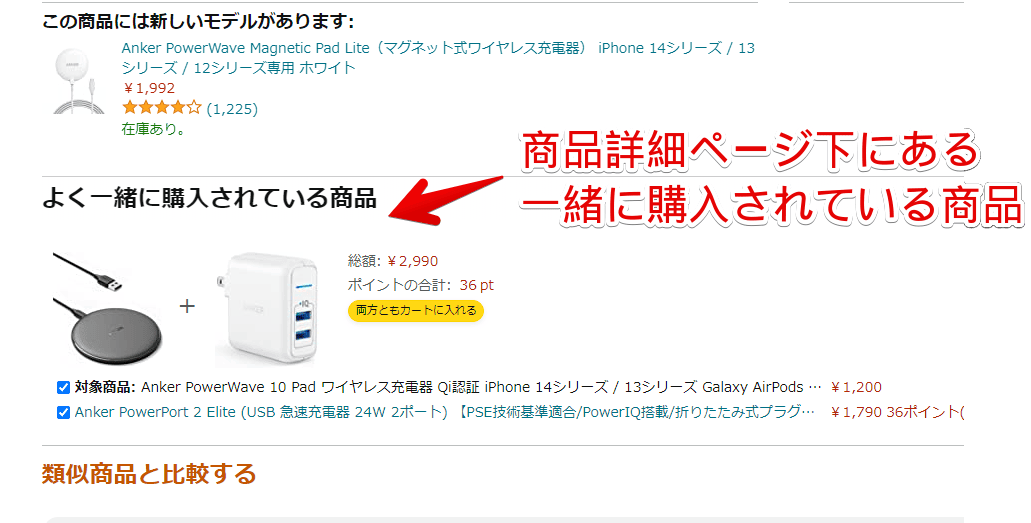 Amazonの商品詳細ページ下部に表示される「よく一緒に購入されている商品」画像