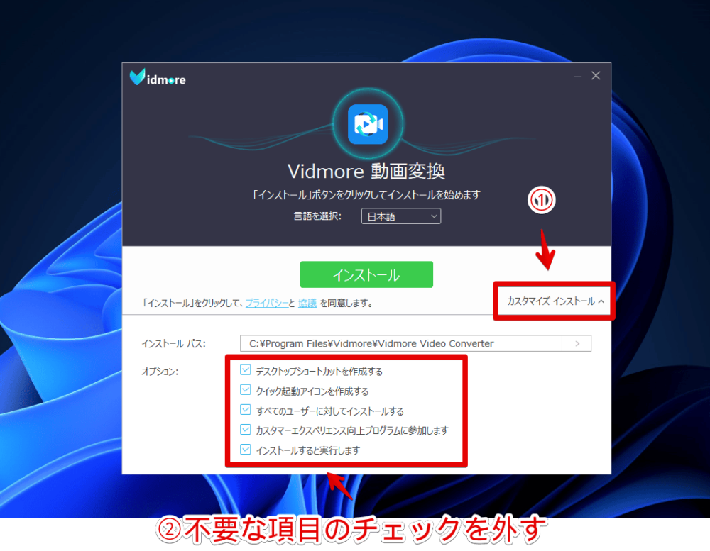 「Vidmore 動画変換」をインストールする手順画像2