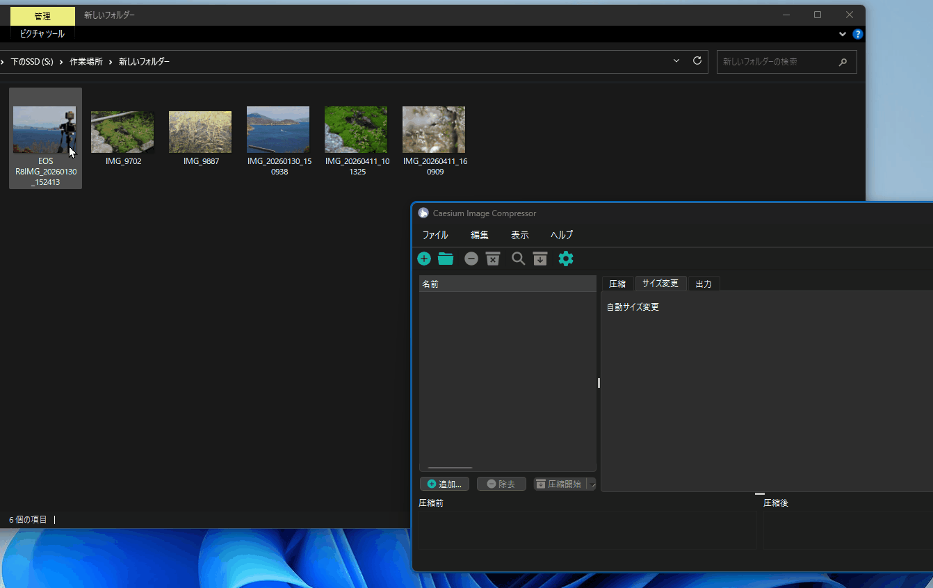 「Caesium Image Compressor」に画像をドラッグ&ドロップ