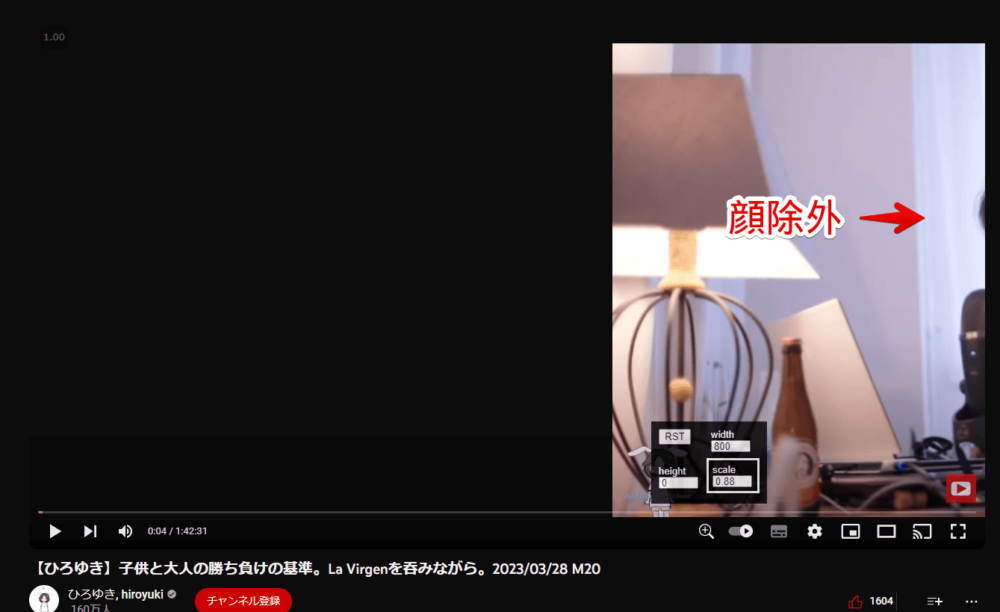 「YouTube Zoom」を使って、動画の一部を画面外に追い出した画像