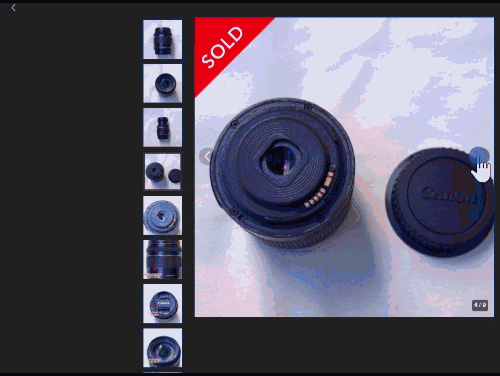 PCウェブサイト版「メルカリ」の商品詳細ページで、商品画像を切り替えているGIF画像