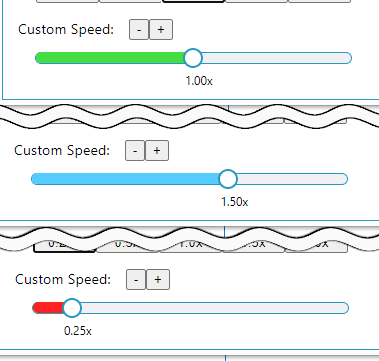 「Audio/Video Playback Speed Controller」の速度スライダーの色比較画像