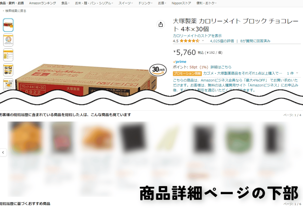 Amazonの商品詳細ページ下部に表示されているおすすめ商品画像