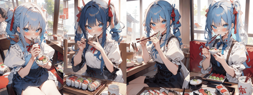 「PixAI.Art」で生成したナポリタン寿司を食べる美少女画像3