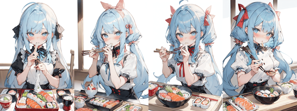 「PixAI.Art」で生成したナポリタン寿司を食べる美少女画像4