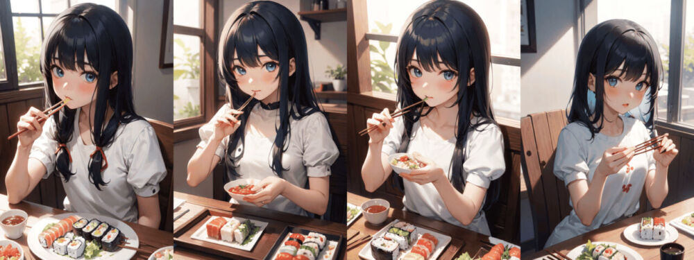 「PixAI.Art」で生成したナポリタン寿司を食べる美少女画像2