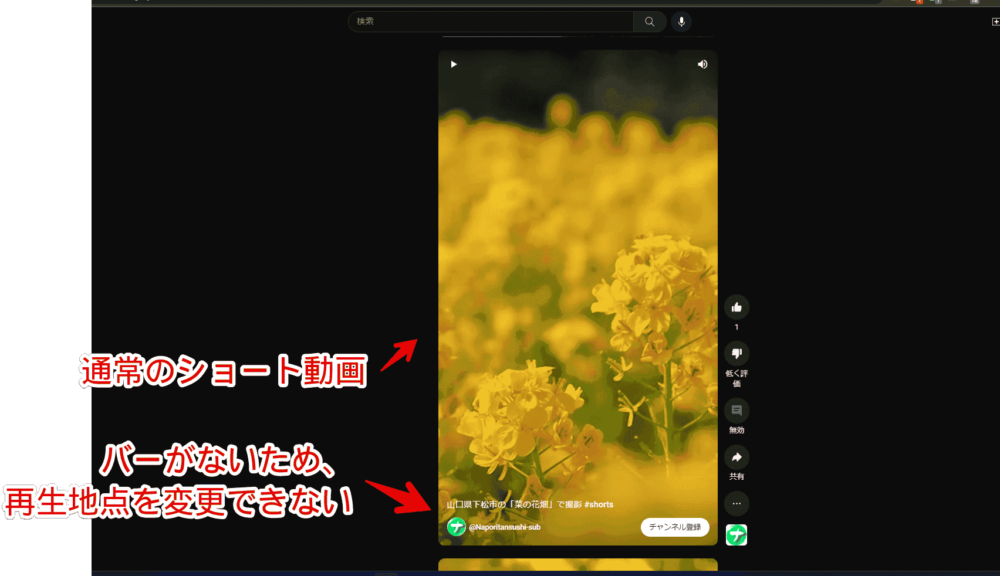 「Youtube-shorts block」拡張機能を導入していない状態のショート動画画像