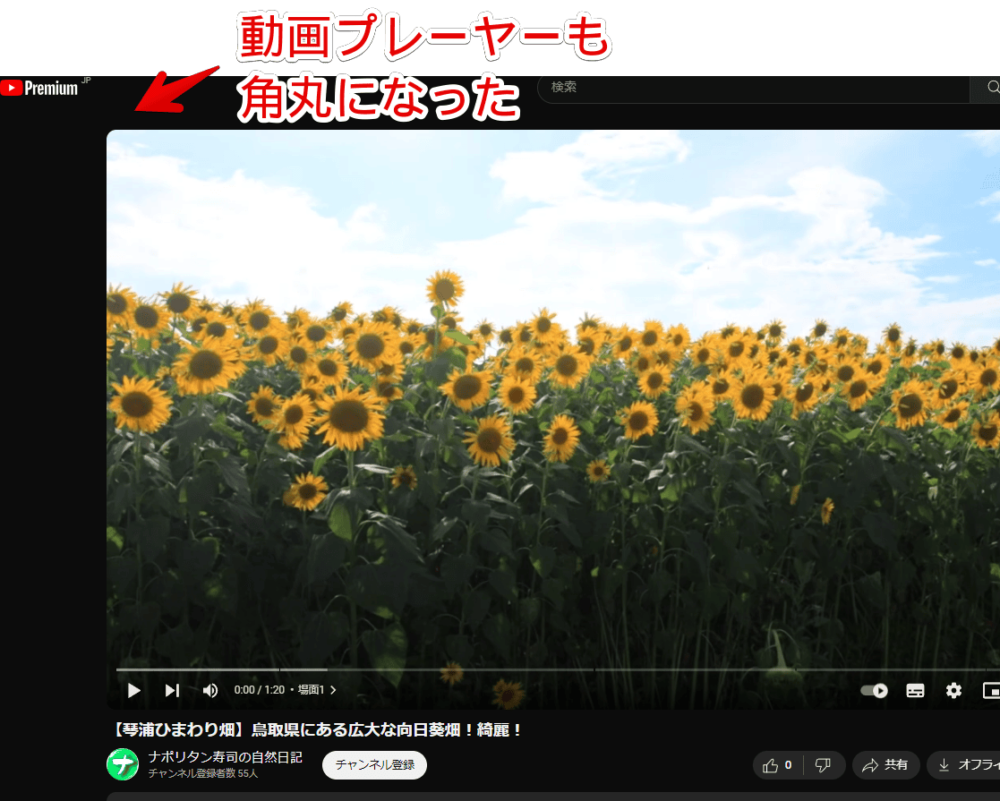 2023年8月から動画プレーヤー自体が角丸になった画像