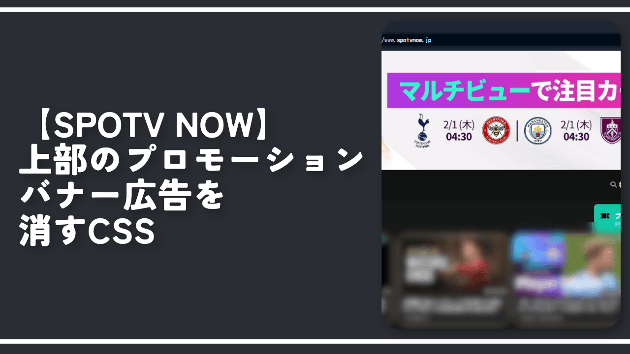 【SPOTV NOW】上部のプロモーションバナー広告を消すCSS