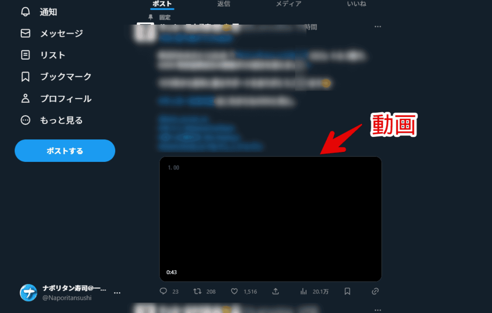 PCウェブサイト版Twitterの動画画像