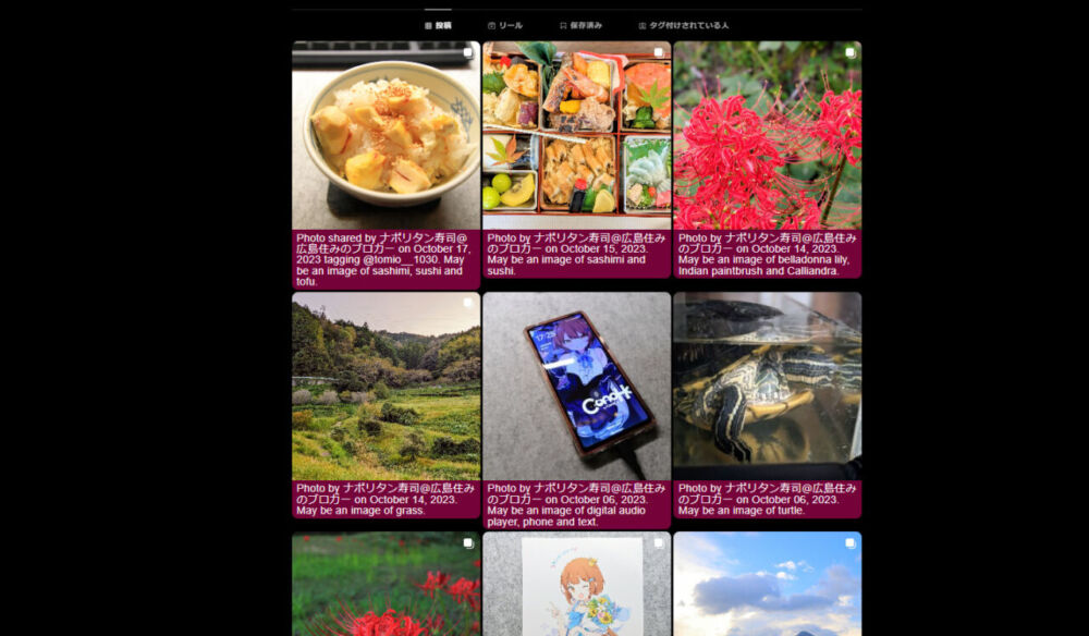 「Social visual alt text」拡張機能を使って、Instagramの画像に代替テキストを表示した画像1