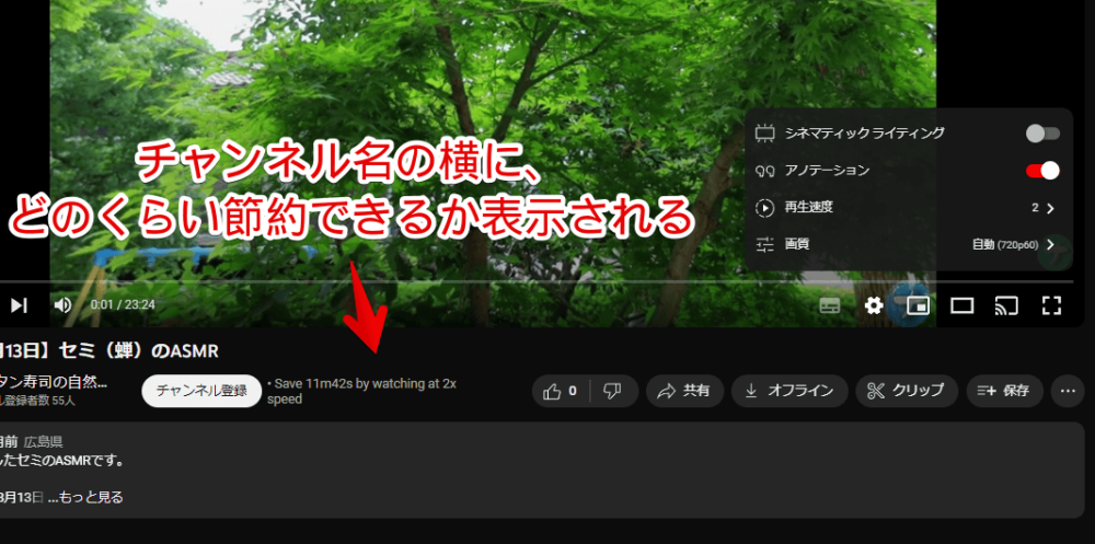 「Time Saver for YouTube」拡張機能を使っている手順画像1