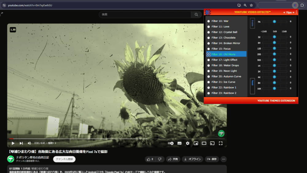 「YouTube Video Effects」拡張機能のスクリーンショット
